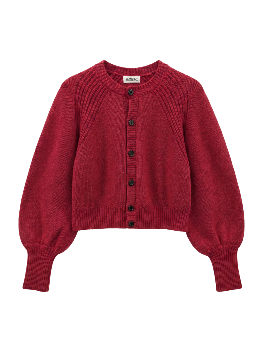 BEAMS BOY / 5ゲージ エルボーパッチ カーディガン / 0(XS) / RED