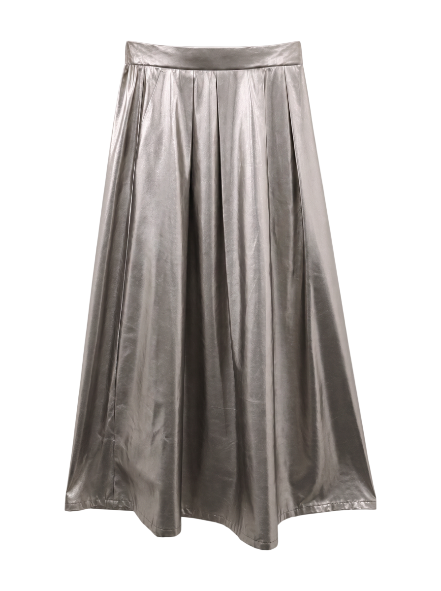 【新品タグ付】LiSALiSA リサリサ芦屋 メタリックフレアスカート　シルバー Ray BEAMS / メタリック タック フレア スカート / 0(XS) / SILVER