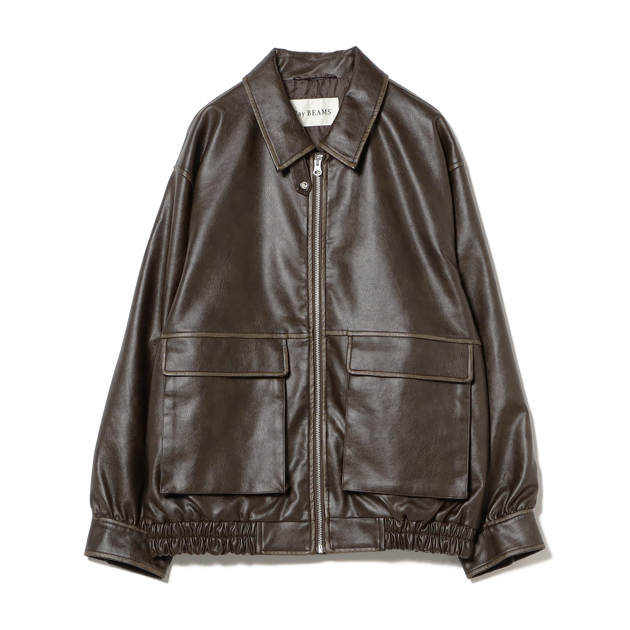 【BEAMS】フェイクレザーフライトジャケット Ray BEAMS / フェイクレザー フライト ジャケット / 0(XS) / D.BROWN
