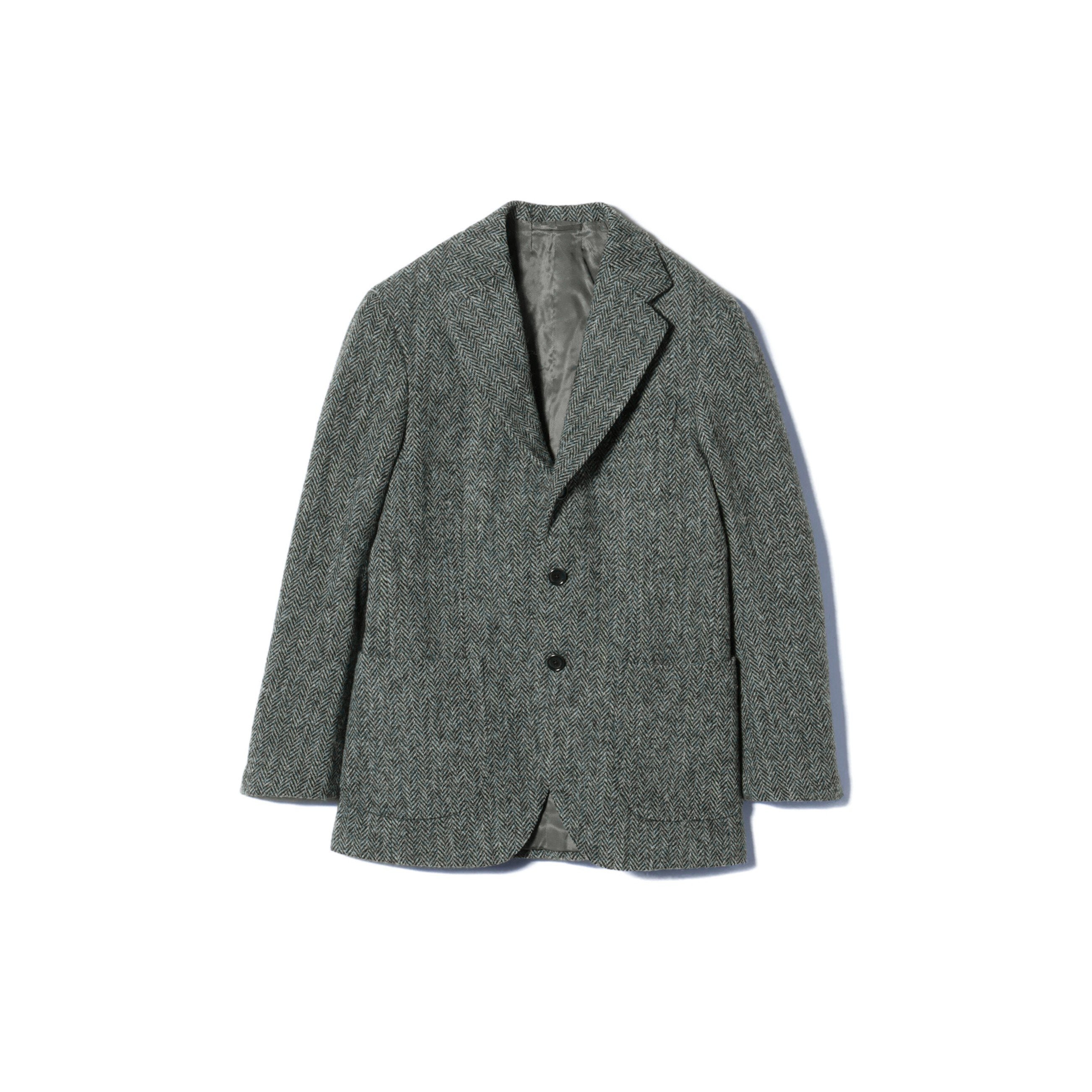 BEAMS F / HARRIS TWEED ヘリンボーン ジャケット / 46 6R / NAVY