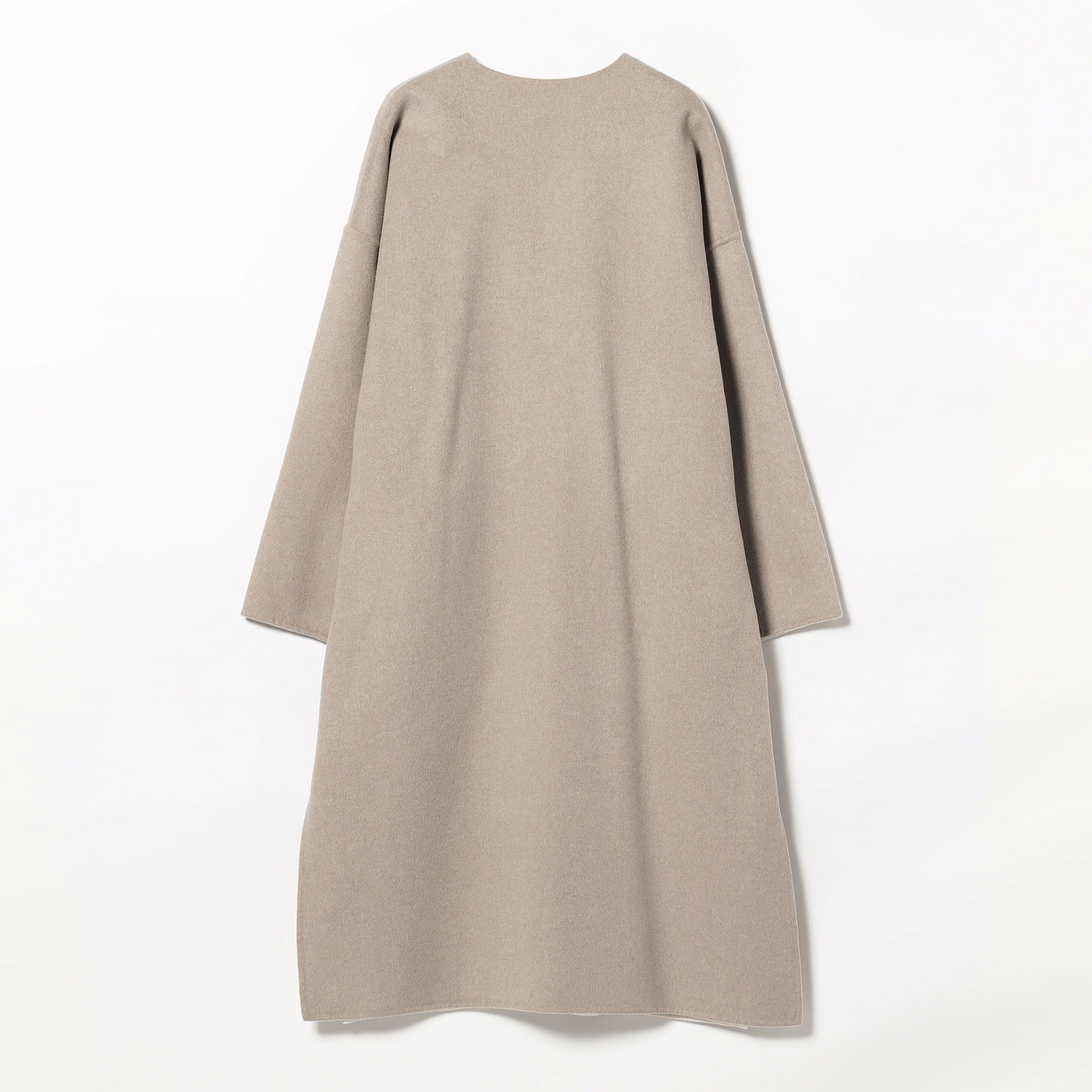 Demi-Luxe BEAMS / ロング丈 クルーネック リバーコート / 38 / BEIGE